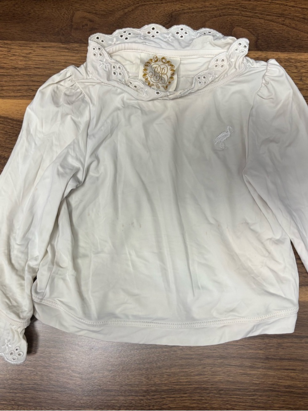 The Beaufort Bonnet Company White Eyelet-Ruffle Long-Sleeve Rashguard